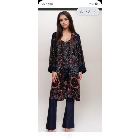 Johnny Was Sweaters - Johnny Was Reversible Silk Duster Cardigan Burnout Velvet Floral Paisley Small